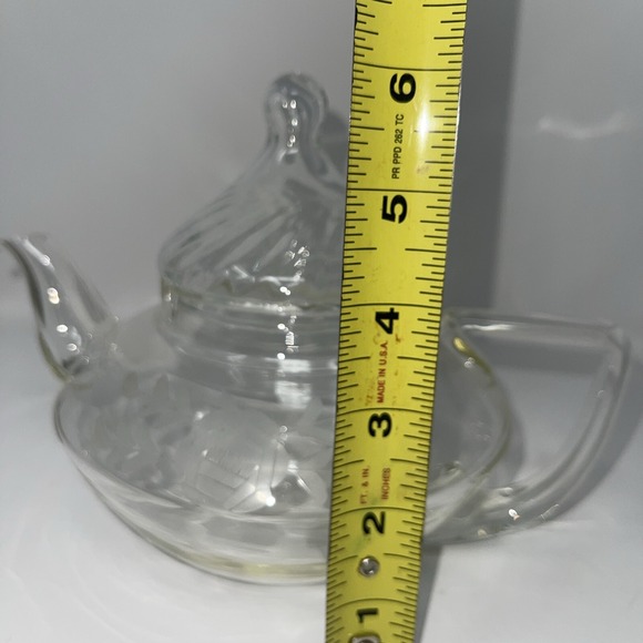 Vintage Clear Etched Glass Pyrex Tea Teapot Kettle Flower Leaves Etching - Picture 16 of 16